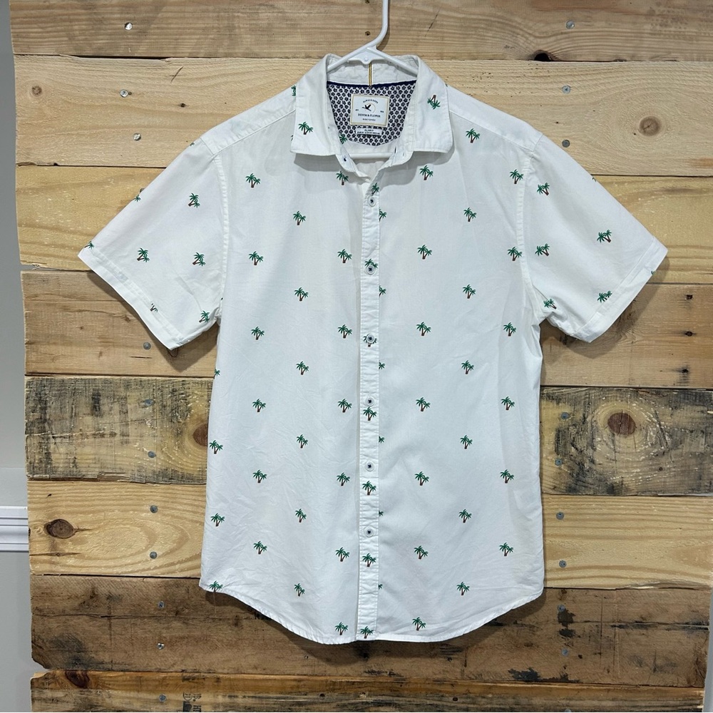 Denim & Flower Ricky Singh Mens Palm Tree Print Button Up Slim Casual (M)